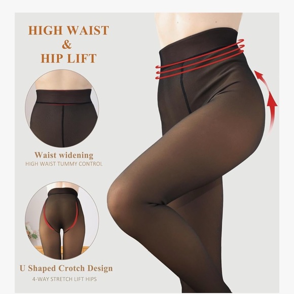 Fleece Lined Women's Black Thermal Tights - Picture 4 of 5